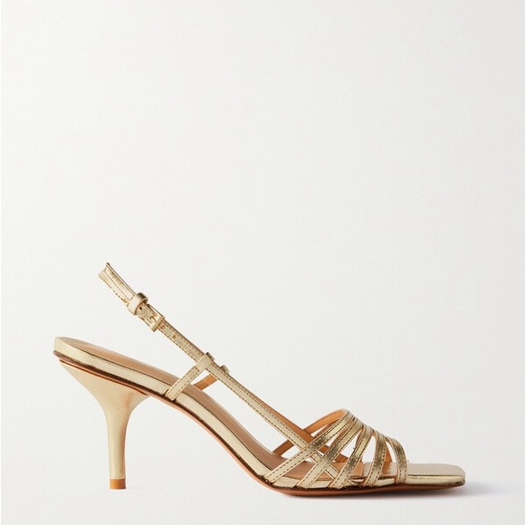 Reformation Elsie Metallic Leather Slingback Sandals - Gold - Picture 3 of 10